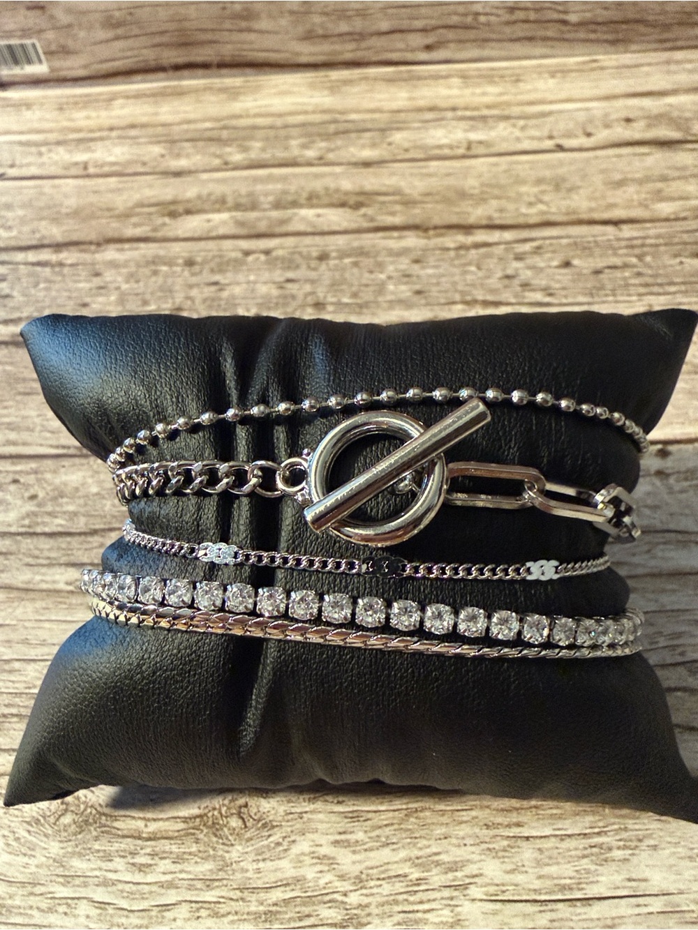 Silver Multi-Row 5 Bracelets Stack Dainty with Toggle Clasp Stainless Steel